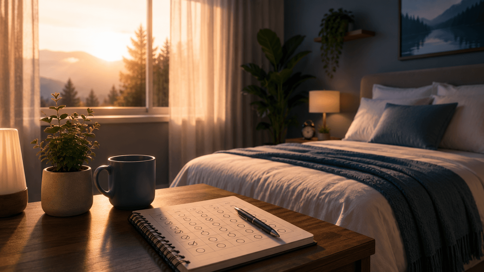 Morning light, habit tracking, and a clean wake-up environment that supports better sleep rhythm
