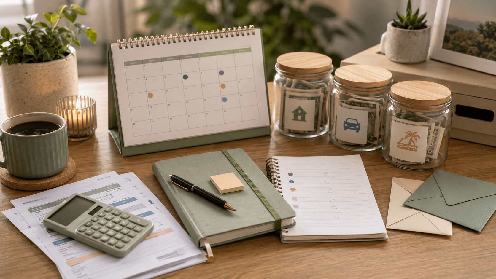 Bill calendar and renewal planning scene with reminders for annual and monthly charges
