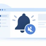 Illustration of a browser window with a notification bell and mute symbol.