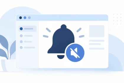 Illustration of a browser window with a notification bell and mute symbol.