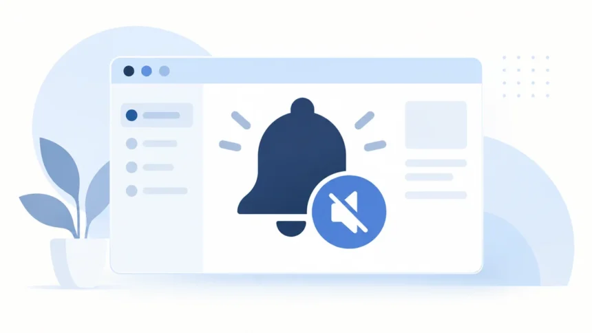 Illustration of a browser window with a notification bell and mute symbol.