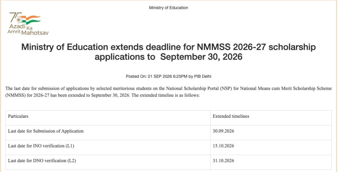 Official Ministry of Education notice showing NMMSS application and verification deadlines